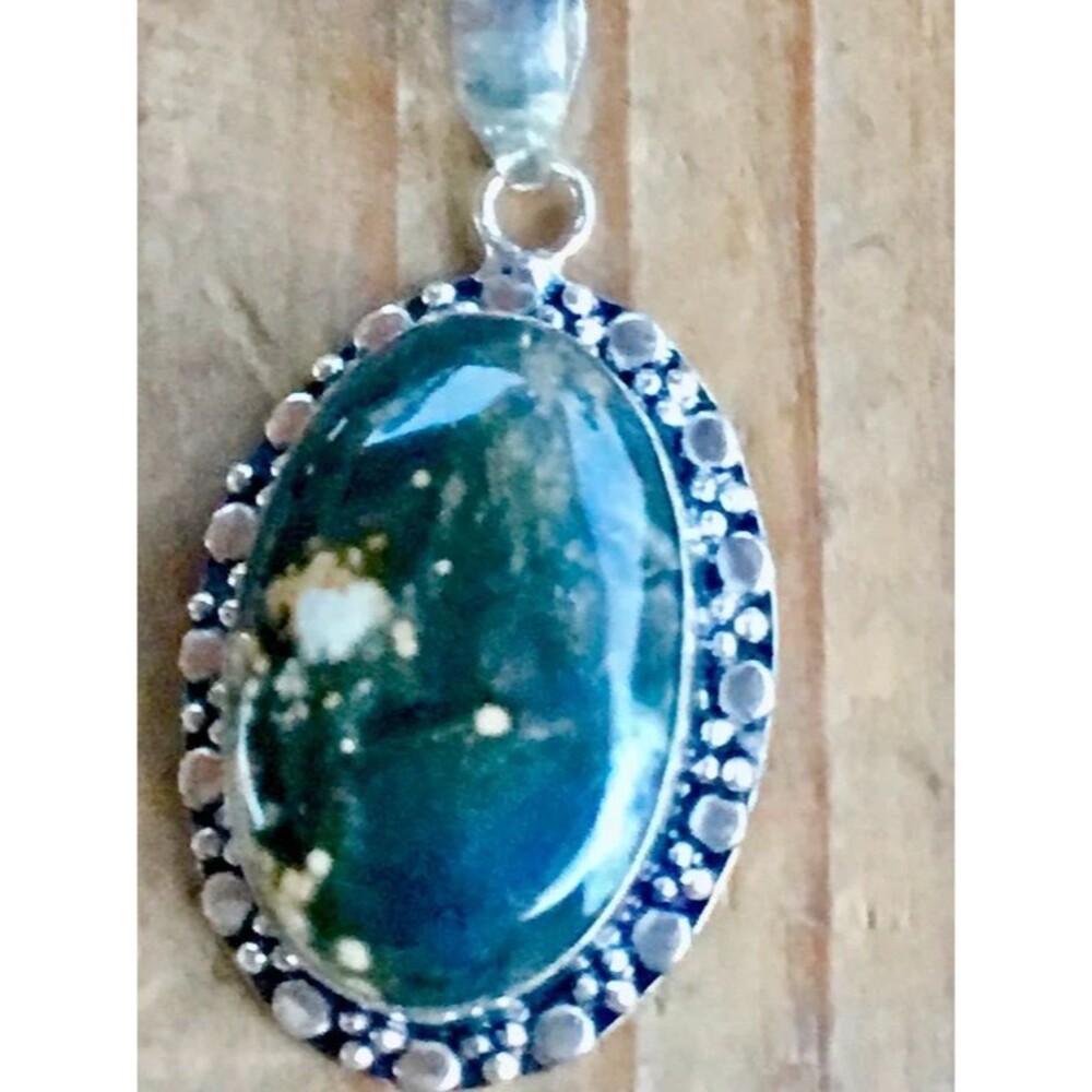 Dark Ocean Jasper Pendant – Natural Orbicular Stone Necklace